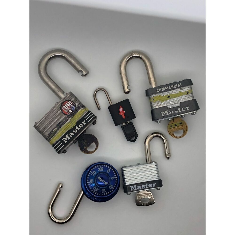 Lot of 5 Master Locks with Key, Combo—Vintage and New
